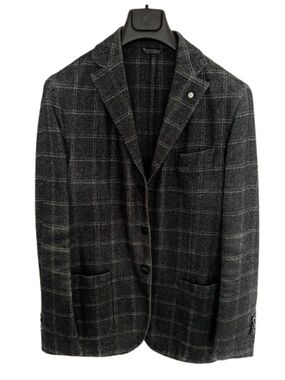 L.B.M. 1911 Wool Sport Coat (Dark Grey Windowpane)